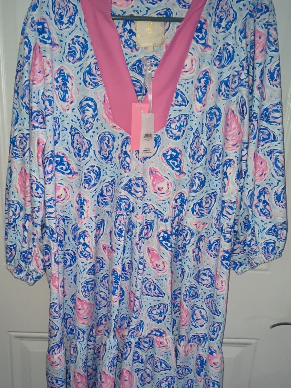 Simply Southern Blue Floral Midi Dress with Pink V-Neck